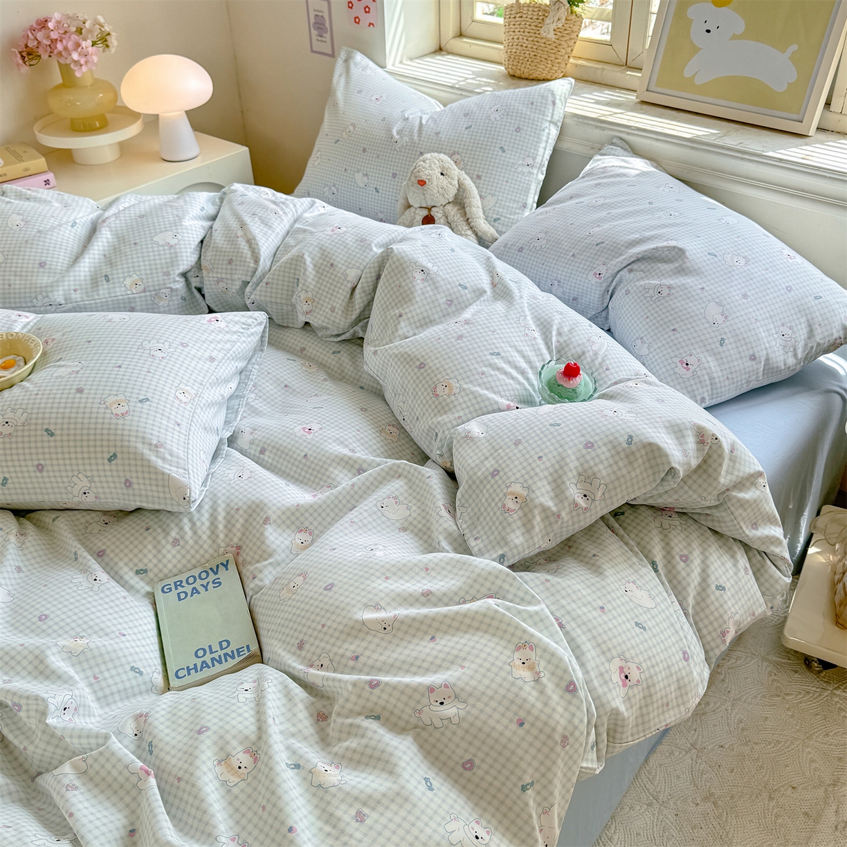 91家纺网 家纺一手货源 找家纺 多品家纺 2025新款超柔双层纱水洗棉单被套 可可狗