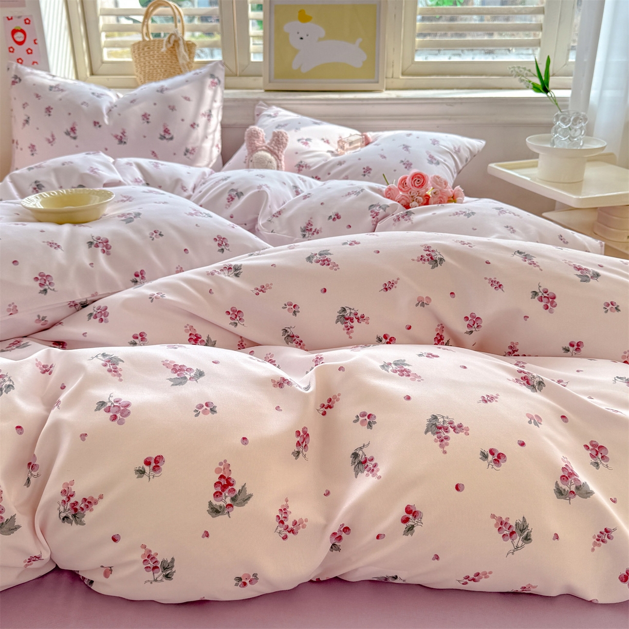 91家纺网 家纺一手货源 找家纺 多品家纺 2025新款超柔双层纱水洗棉单被套 紫葡萄