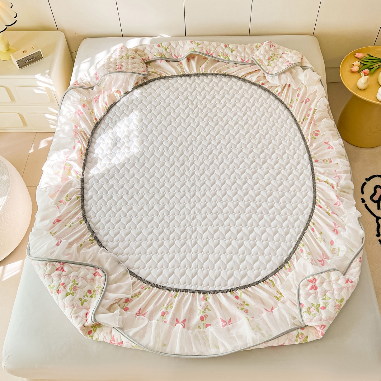 91家纺网 家纺一手货源 找家纺 （总）眠势力 2025新款韩版花边夹棉床笠单件公主风四季款床垫保护套床罩