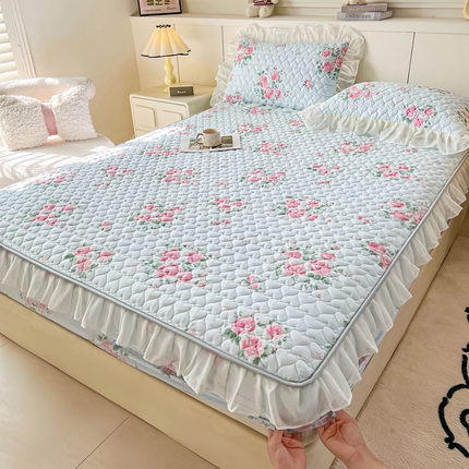 91家纺网 家纺一手货源 找家纺 （总）眠势力 2025新款韩版花边夹棉床笠单件公主风四季款床垫保护套床罩