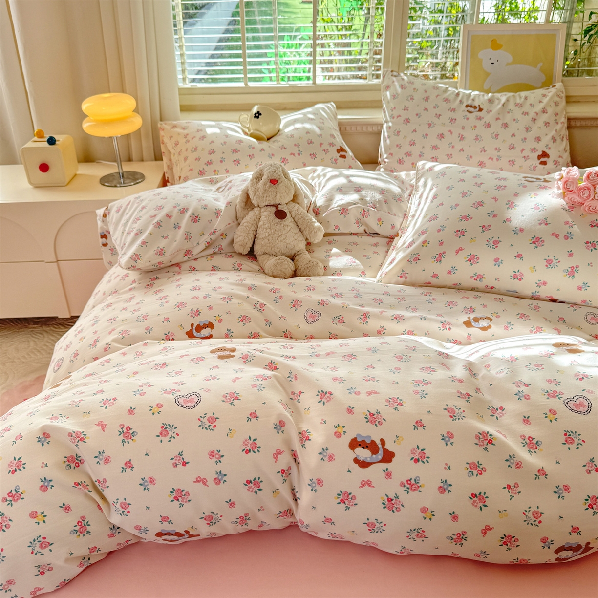 91家纺网 家纺一手货源 找家纺 多品家纺 2025新款超柔双层纱水洗棉单被套 浪漫花园