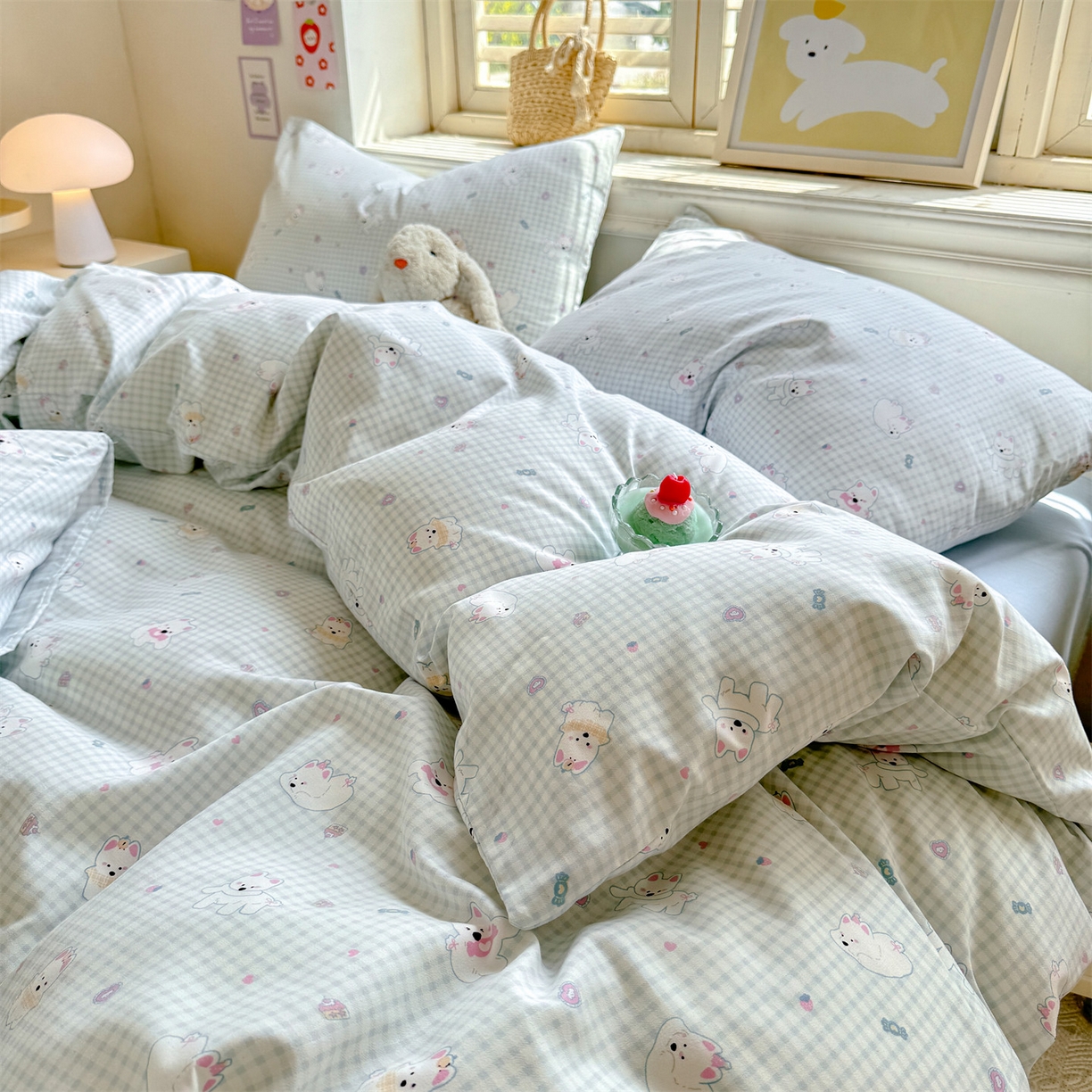 91家纺网 家纺一手货源 找家纺 多品家纺 2025新款超柔双层纱水洗棉单被套 可可狗