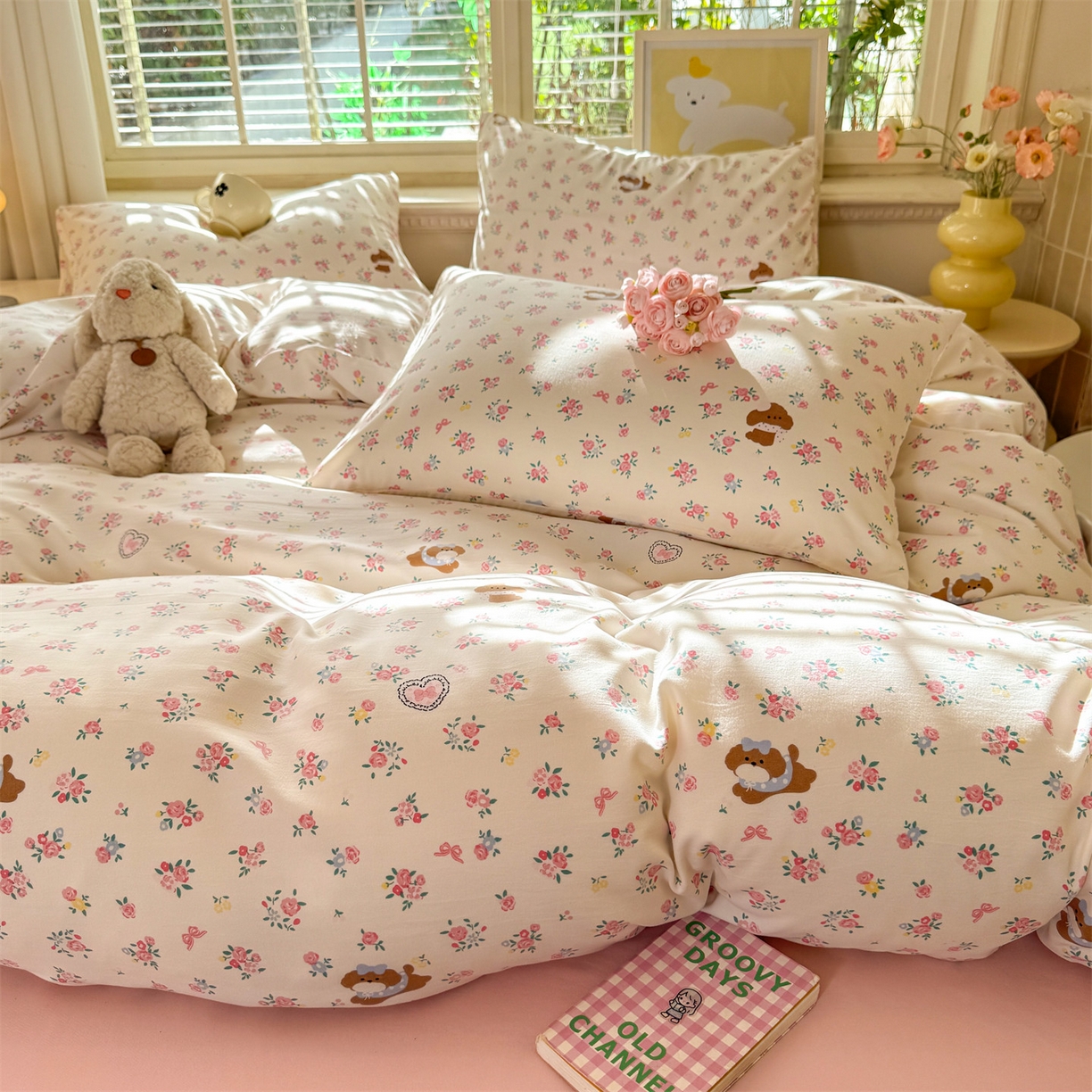 91家纺网 家纺一手货源 找家纺 多品家纺 2025新款超柔双层纱水洗棉单被套 浪漫花园