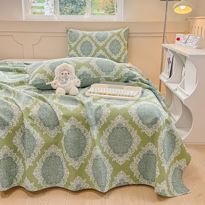 91家纺网 家纺一手货源 找家纺 爱彼家纺  2025新款锦柔老粗布席子凉席床单热卖花型 欧式灰