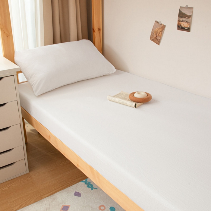 91家纺网 家纺一手货源 找家纺 寐眠 2025新款全棉纯棉水洗棉单床笠学生款床笠单件 本白