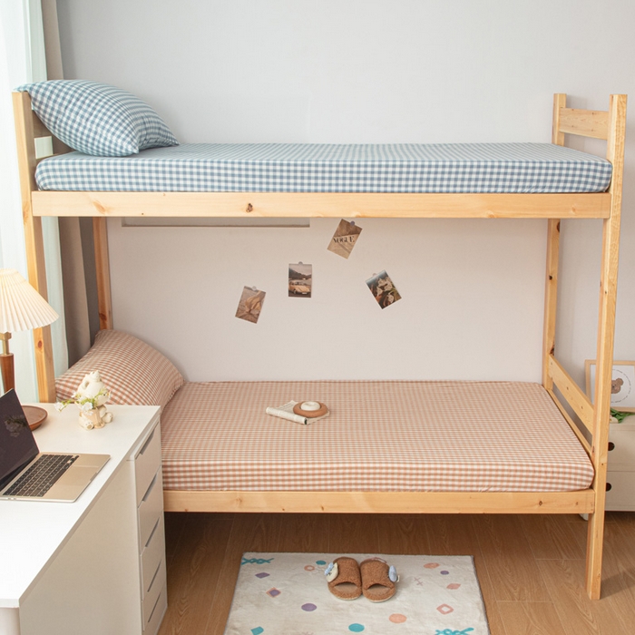 91家纺网 家纺一手货源 找家纺 寐眠 2025新款全棉纯棉水洗棉单床笠学生款床笠单件 粉小格