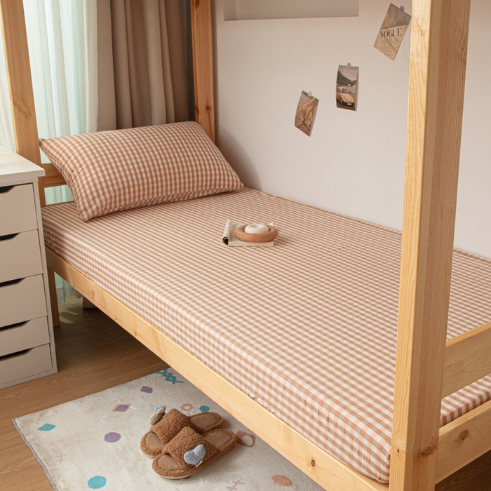 91家纺网 家纺一手货源 找家纺 寐眠 2025新款全棉纯棉水洗棉单床笠学生款床笠单件 粉小格