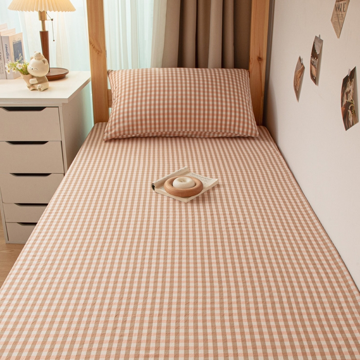 91家纺网 家纺一手货源 找家纺 寐眠 2025新款全棉纯棉水洗棉单床笠学生款床笠单件 粉小格