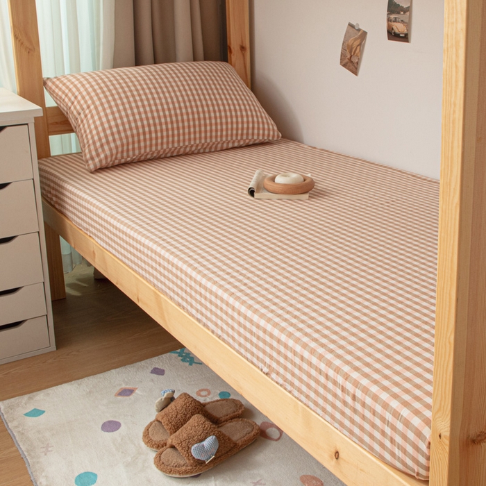 91家纺网 家纺一手货源 找家纺 寐眠 2025新款全棉纯棉水洗棉单床笠学生款床笠单件 粉小格