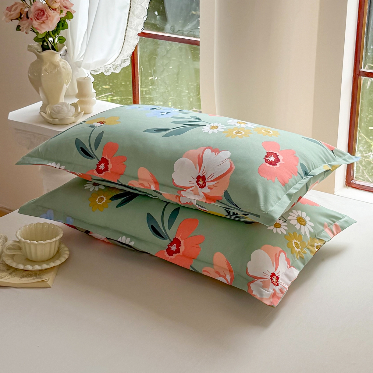 91家纺网 家纺一手货源 找家纺 亿佳人 芦荟棉枕套磨毛化纤枕套48*74cm 花儿朵朵