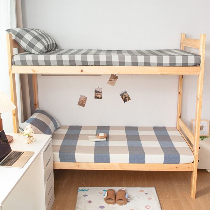 91家纺网 家纺一手货源 找家纺 寐眠 2025新款全棉纯棉水洗棉单床笠学生款床笠单件 蓝大格