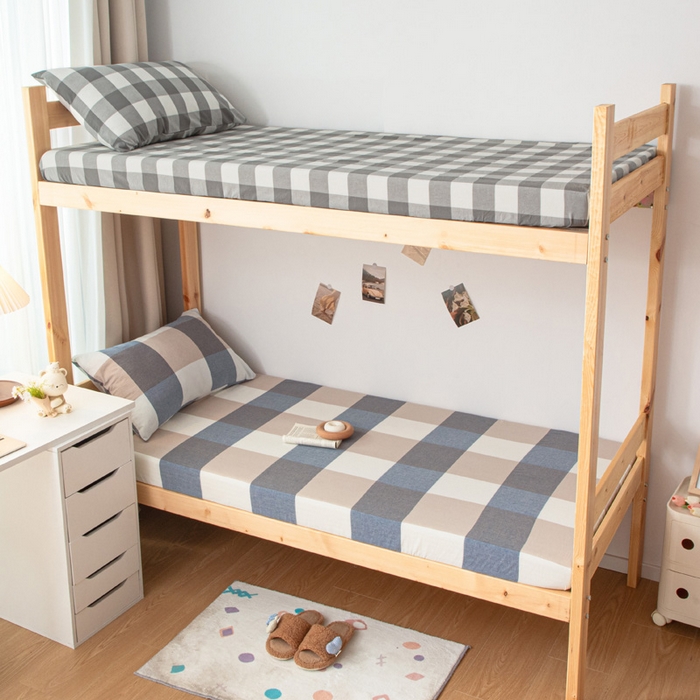 91家纺网 家纺一手货源 找家纺 寐眠 2025新款全棉纯棉水洗棉单床笠学生款床笠单件 蓝大格