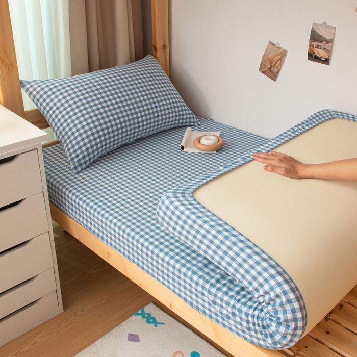 寐眠 2025新款全棉纯棉水洗棉单床笠学生款床笠单件 蓝小格