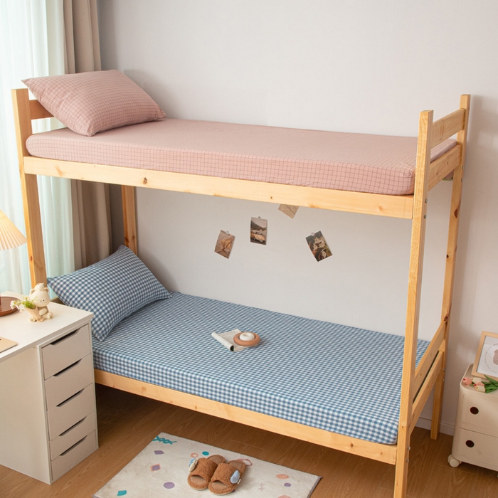 91家纺网 家纺一手货源 找家纺 寐眠 2025新款全棉纯棉水洗棉单床笠学生款床笠单件 蓝小格