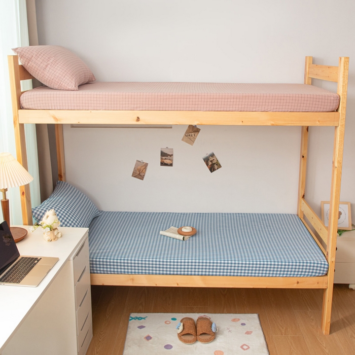 91家纺网 家纺一手货源 找家纺 寐眠 2025新款全棉纯棉水洗棉单床笠学生款床笠单件 蓝小格