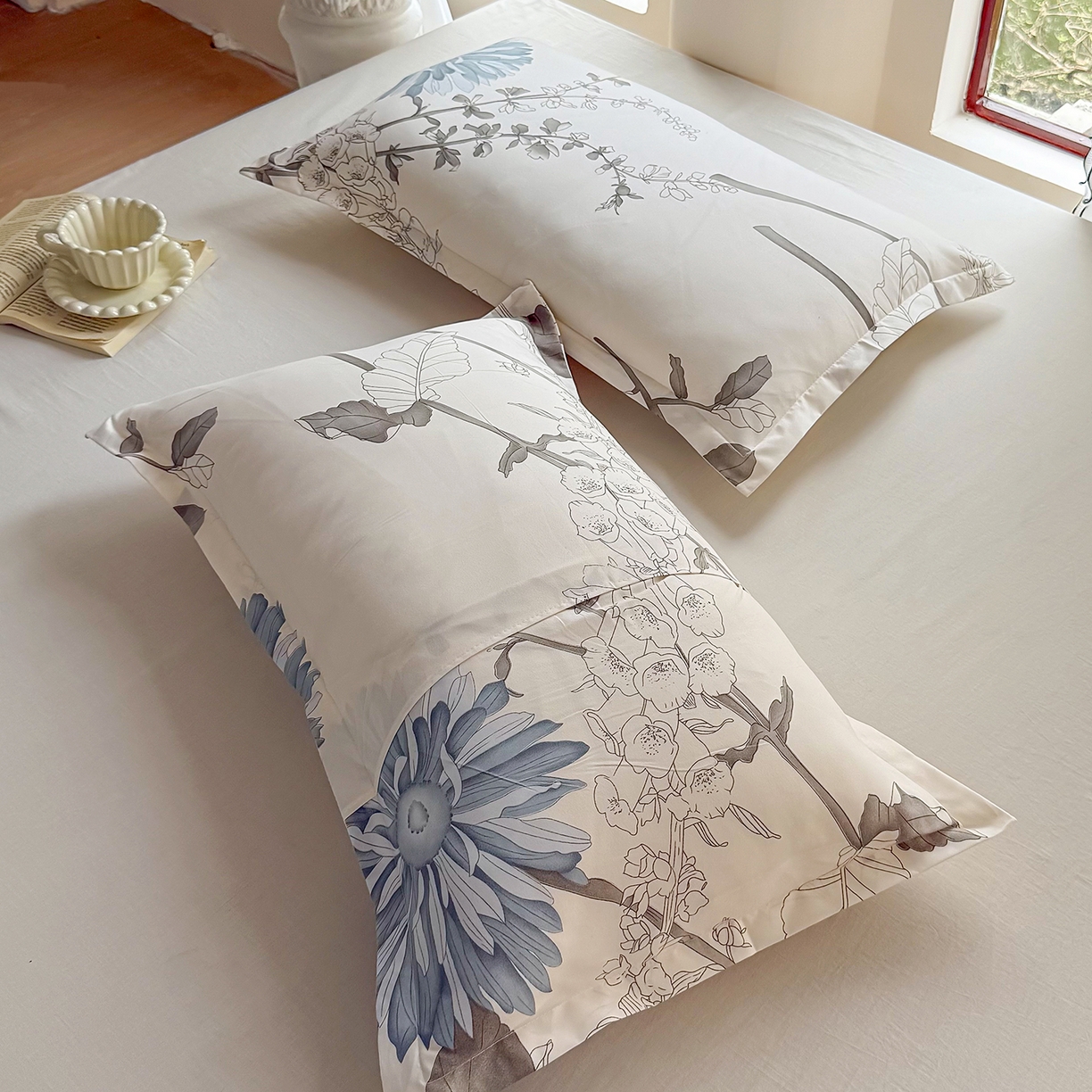 91家纺网 家纺一手货源 找家纺 梵巢 家纺芦荟棉枕套磨毛化纤枕套48*74cm 似水流年