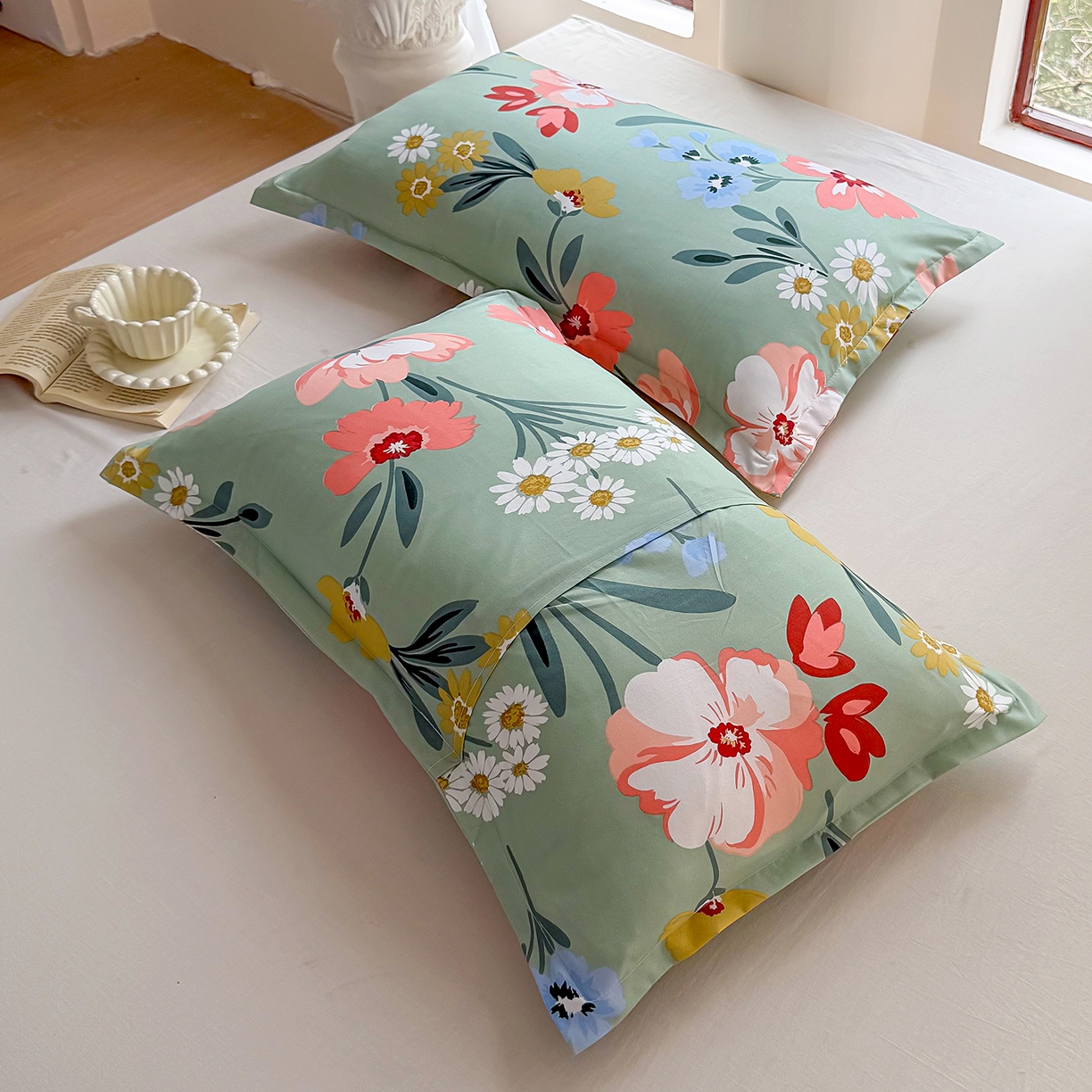 91家纺网 家纺一手货源 找家纺 梵巢 家纺芦荟棉枕套磨毛化纤枕套48*74cm 花儿朵朵