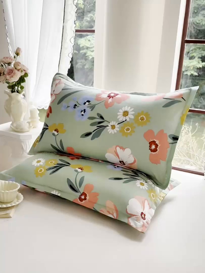 91家纺网 家纺一手货源 找家纺 梵巢 家纺芦荟棉枕套磨毛化纤枕套48*74cm 花儿朵朵
