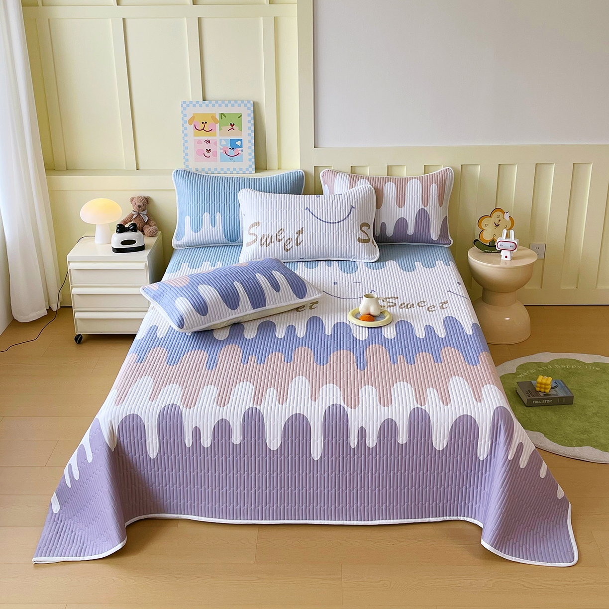 91家纺网 家纺一手货源 找家纺 （总）金鑫汇家纺2025新款A类全棉绗缝夹棉印花床盖