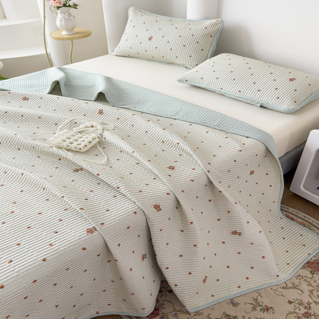 91家纺网 家纺一手货源 找家纺 （总）橘夏家纺 2025新款莱赛尔天丝轻奢风多功能床盖三件套软凉席盖毯 