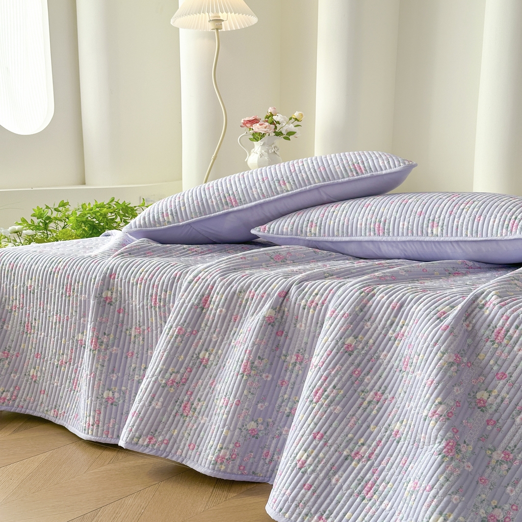 91家纺网 家纺一手货源 找家纺 橘夏家纺 2025新款莱赛尔天丝轻奢风多功能床盖三件套软凉席盖毯  梦幻紫