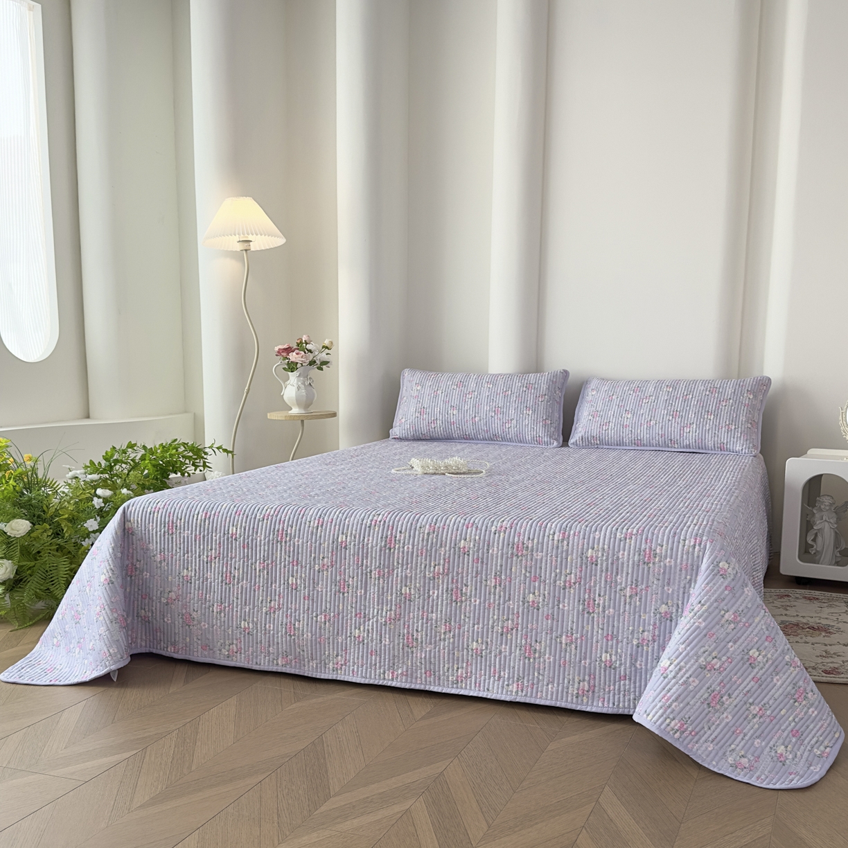 91家纺网 家纺一手货源 找家纺 橘夏家纺 2025新款莱赛尔天丝轻奢风多功能床盖三件套软凉席盖毯  梦幻紫