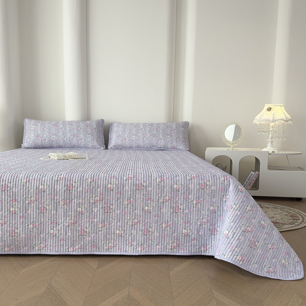 91家纺网 家纺一手货源 找家纺 橘夏家纺 2025新款莱赛尔天丝轻奢风多功能床盖三件套软凉席盖毯  梦幻紫