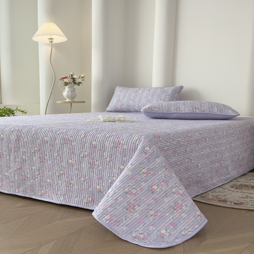 91家纺网 家纺一手货源 找家纺 橘夏家纺 2025新款莱赛尔天丝轻奢风多功能床盖三件套软凉席盖毯  梦幻紫