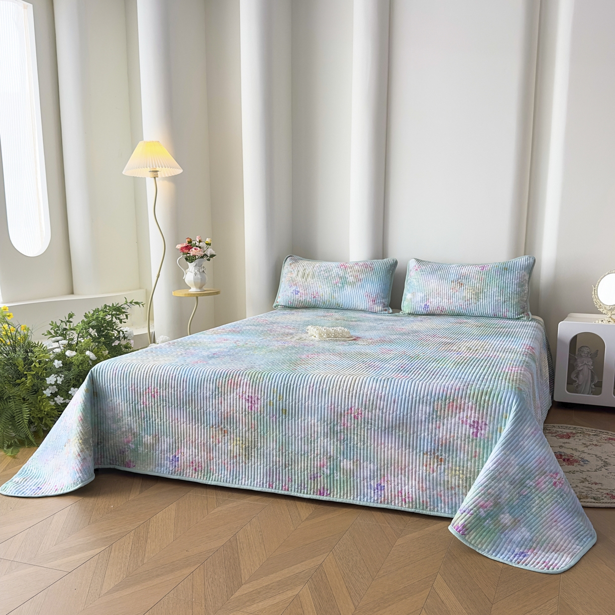 91家纺网 家纺一手货源 找家纺 橘夏家纺 2025新款莱赛尔天丝轻奢风多功能床盖三件套软凉席盖毯  米拉之家