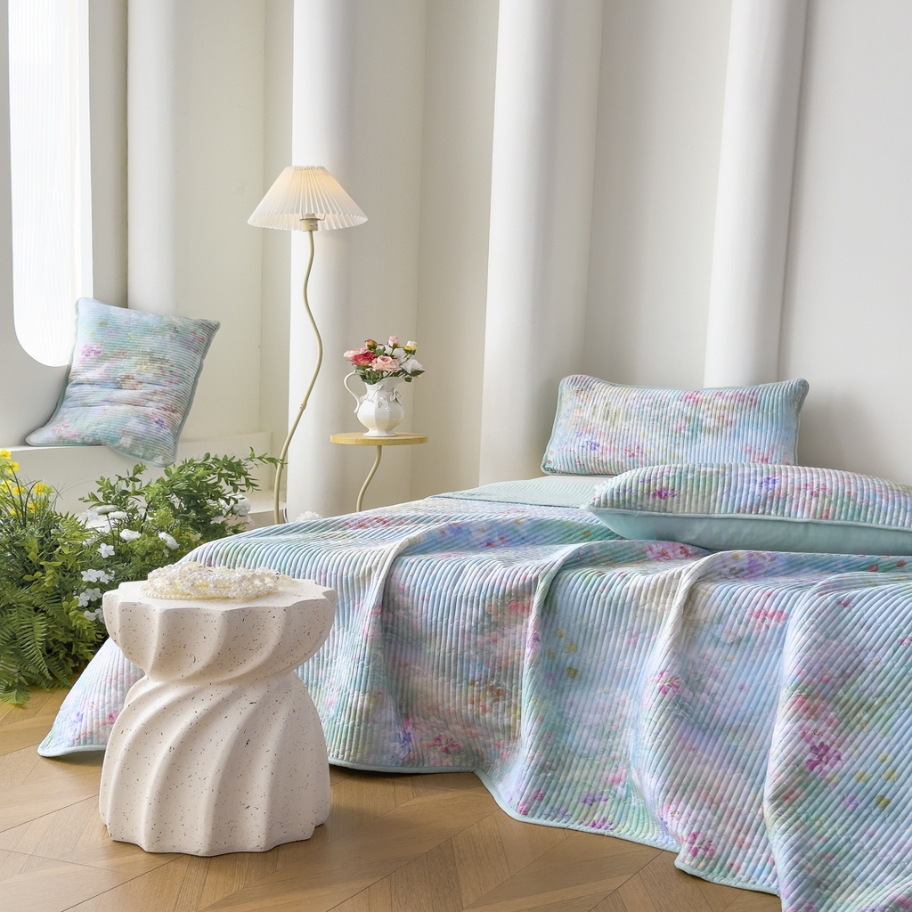 91家纺网 家纺一手货源 找家纺 橘夏家纺 2025新款莱赛尔天丝轻奢风多功能床盖三件套软凉席盖毯  米拉之家