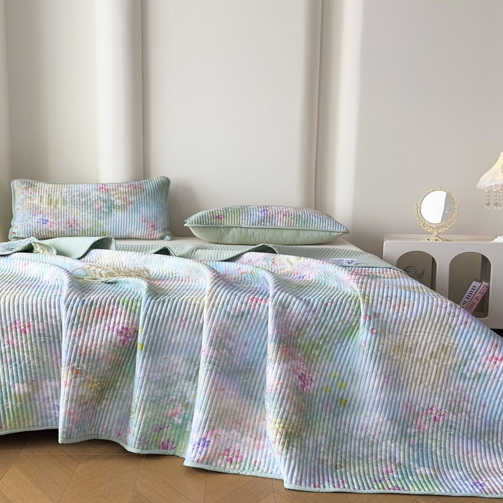 91家纺网 家纺一手货源 找家纺 橘夏家纺 2025新款莱赛尔天丝轻奢风多功能床盖三件套软凉席盖毯  米拉之家