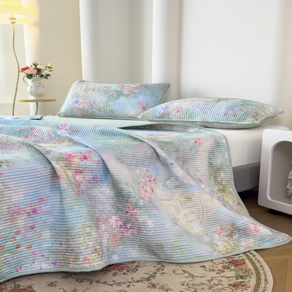 91家纺网 家纺一手货源 找家纺 橘夏家纺 2025新款莱赛尔天丝轻奢风多功能床盖三件套软凉席盖毯  米拉之家