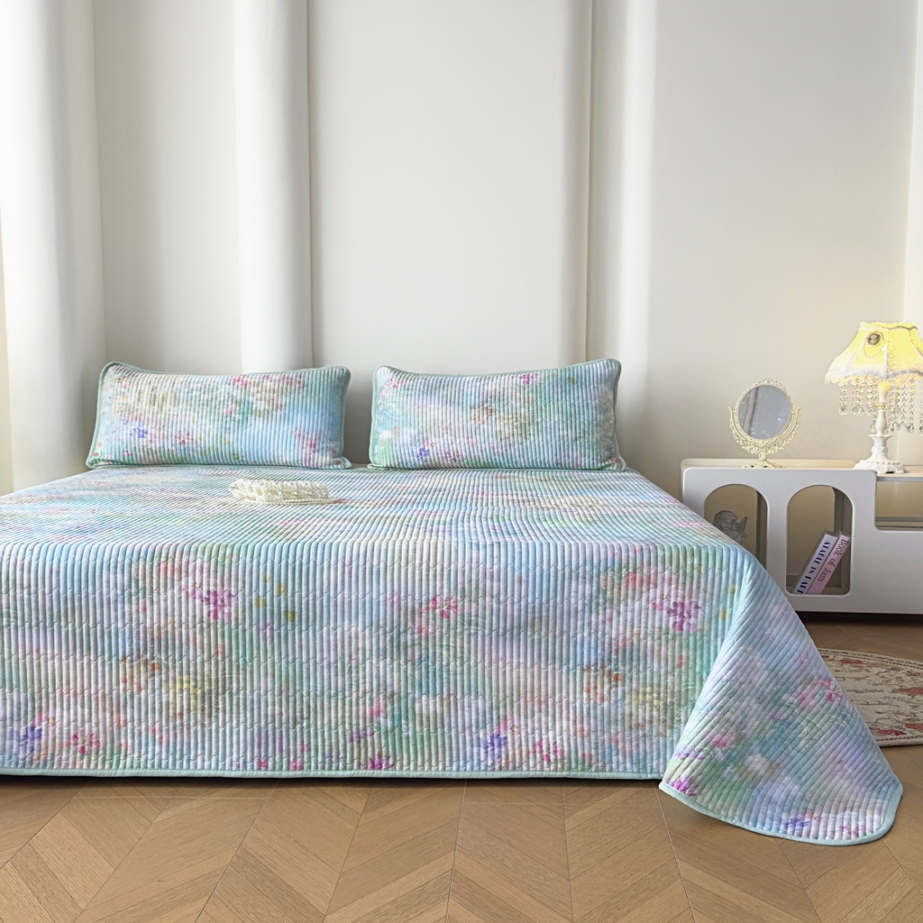 91家纺网 家纺一手货源 找家纺 橘夏家纺 2025新款莱赛尔天丝轻奢风多功能床盖三件套软凉席盖毯  米拉之家