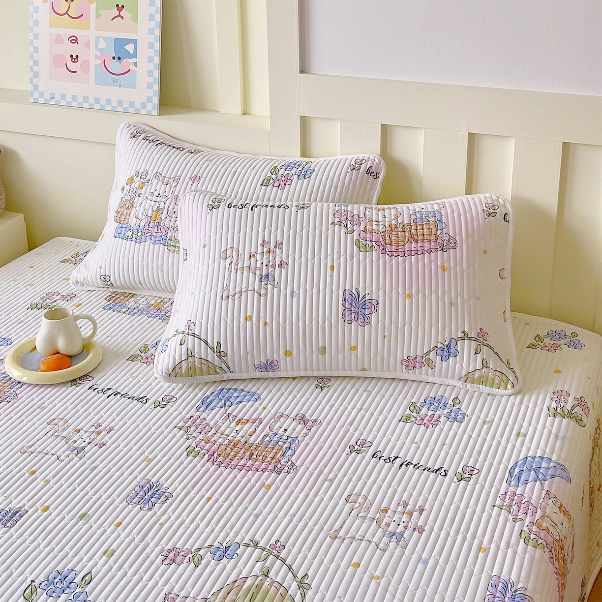 91家纺网 家纺一手货源 找家纺 金鑫汇家纺2025新款A类全棉绗缝夹棉印花床盖 喵喵日记