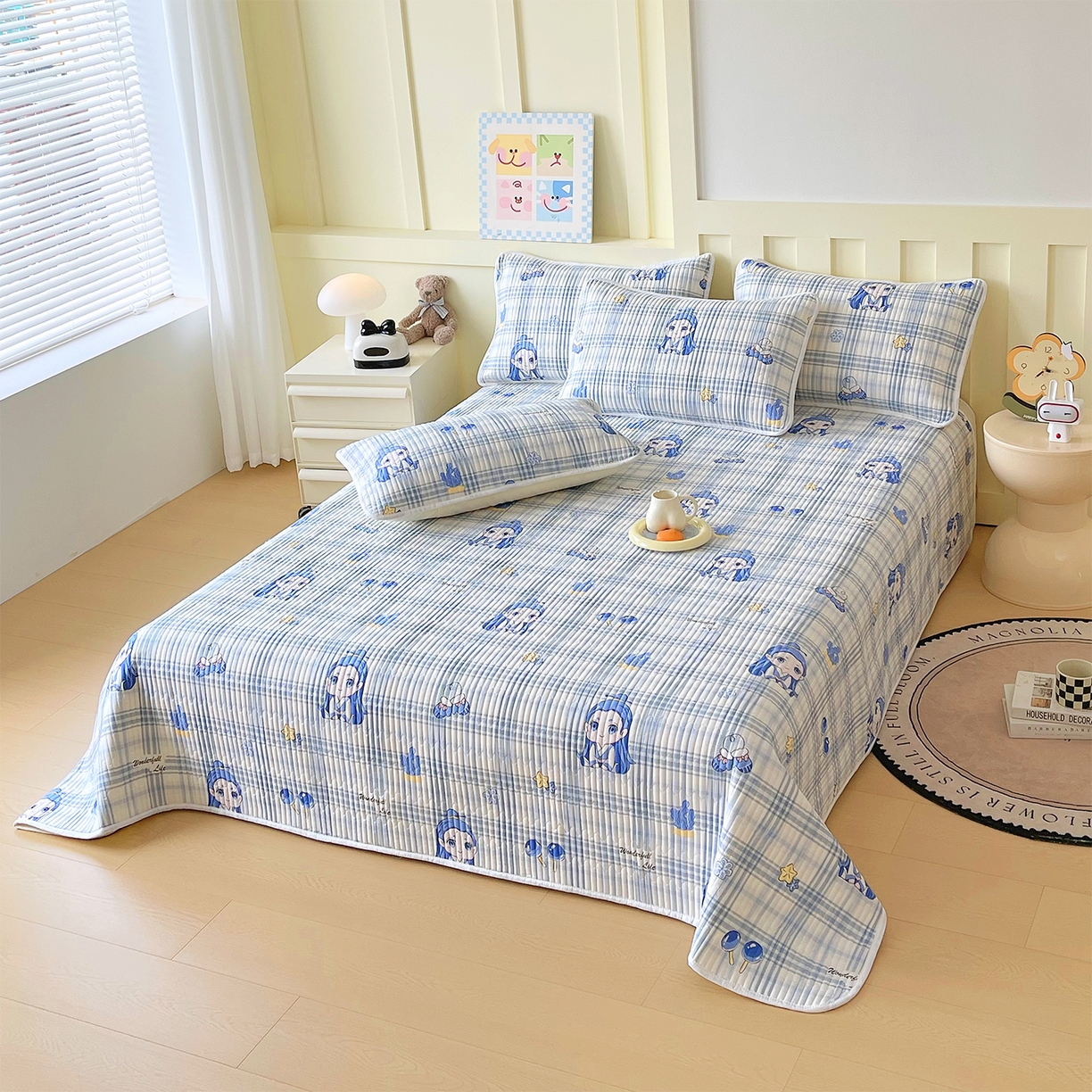 91家纺网 家纺一手货源 找家纺 金鑫汇家纺2025新款A类全棉绗缝夹棉印花床盖 谦逊敖丙