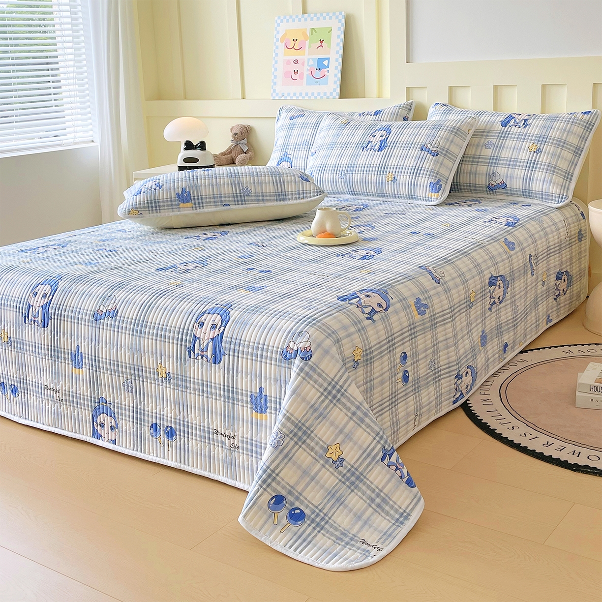 91家纺网 家纺一手货源 找家纺 金鑫汇家纺2025新款A类全棉绗缝夹棉印花床盖 谦逊敖丙