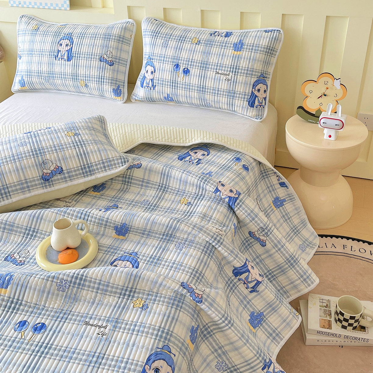 91家纺网 家纺一手货源 找家纺 金鑫汇家纺2025新款A类全棉绗缝夹棉印花床盖 谦逊敖丙