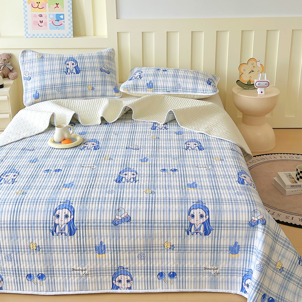 91家纺网 家纺一手货源 找家纺 金鑫汇家纺2025新款A类全棉绗缝夹棉印花床盖 谦逊敖丙