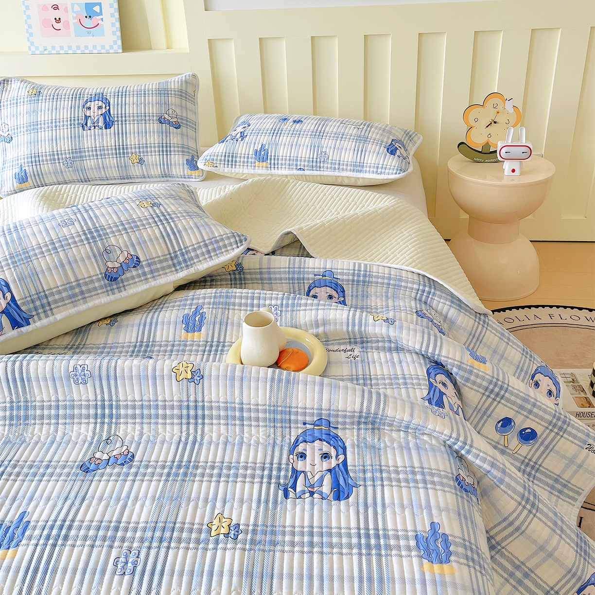 91家纺网 家纺一手货源 找家纺 金鑫汇家纺2025新款A类全棉绗缝夹棉印花床盖 谦逊敖丙