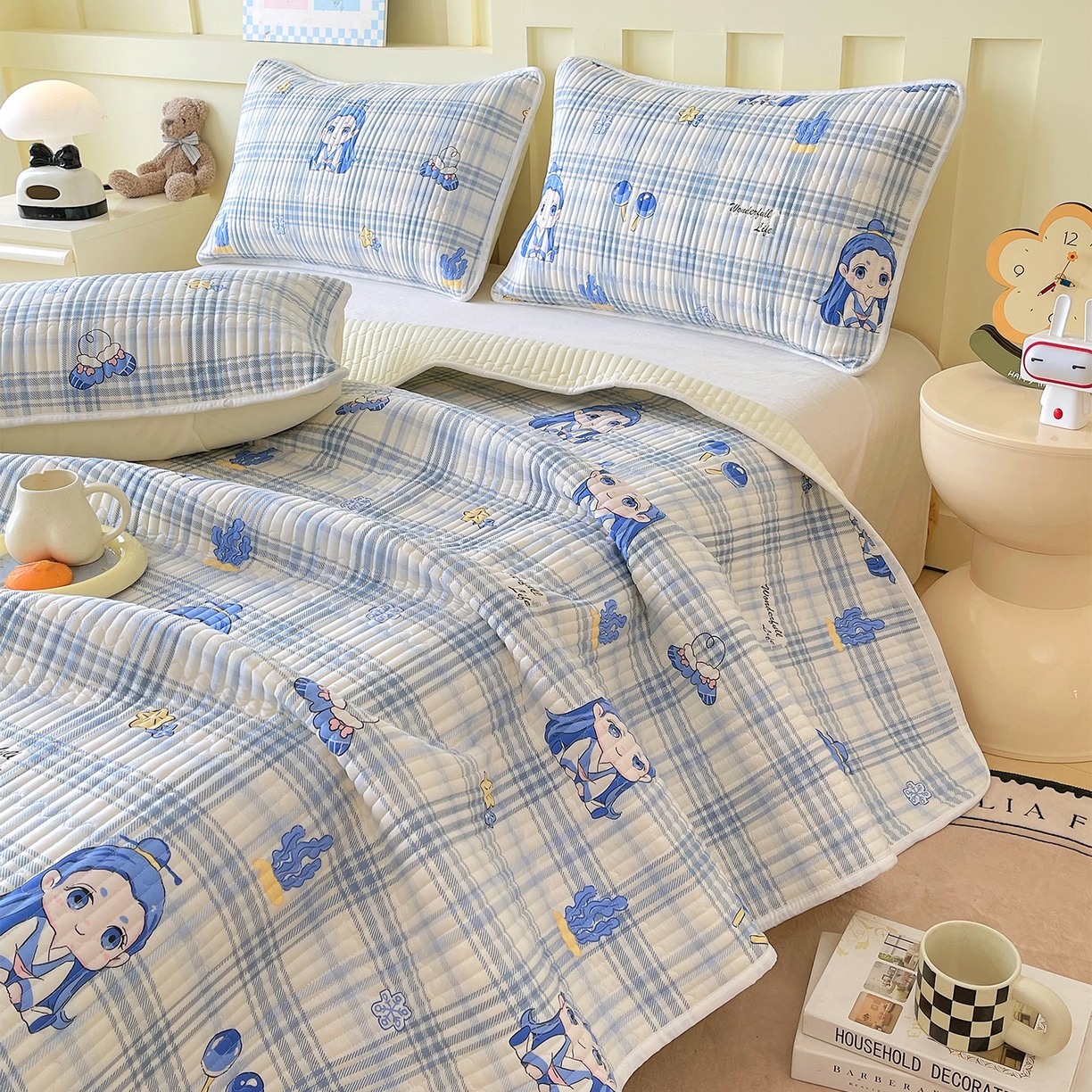 91家纺网 家纺一手货源 找家纺 金鑫汇家纺2025新款A类全棉绗缝夹棉印花床盖 谦逊敖丙