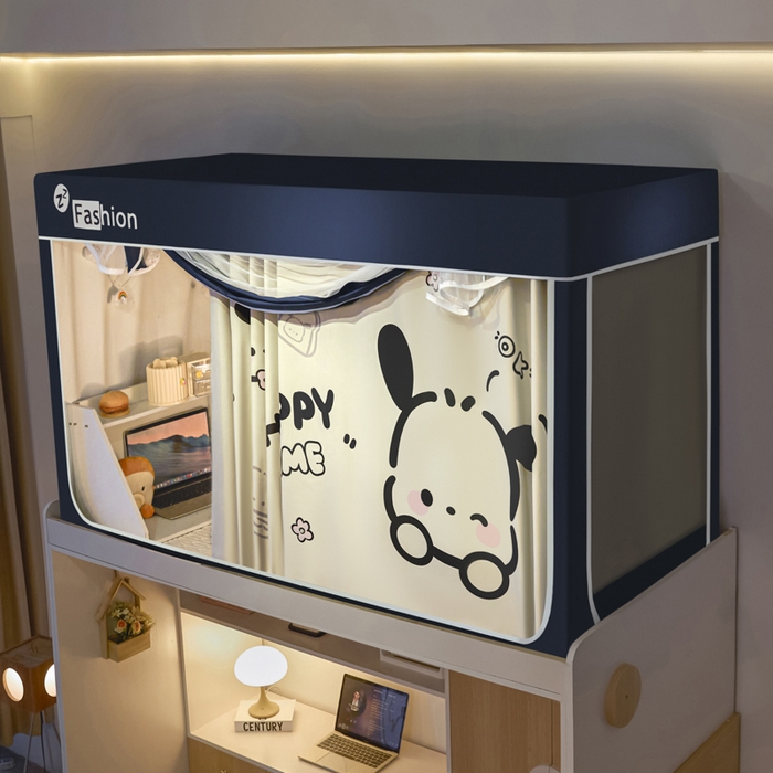 91家纺网 家纺一手货源 找家纺 梓瑄家居 2025新款100%物理强遮光纳米技术静电植绒环保透气床帘加密纱学生蚊帐透气面料 小狗多乐