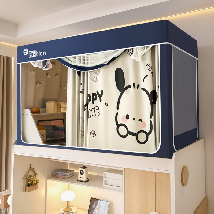 91家纺网 家纺一手货源 找家纺 梓瑄家居 2025新款100%物理强遮光纳米技术静电植绒环保透气床帘加密纱学生蚊帐透气面料 小狗多乐