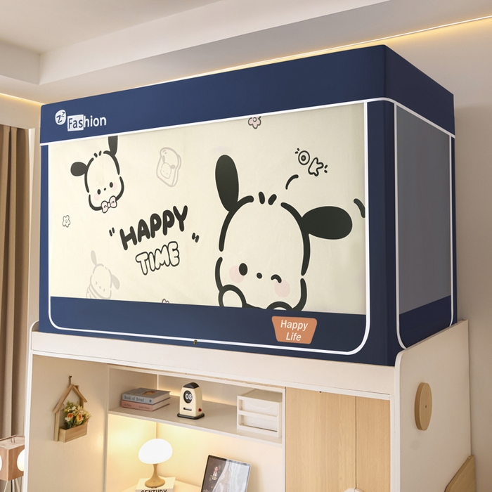 91家纺网 家纺一手货源 找家纺 梓瑄家居 2025新款100%物理强遮光纳米技术静电植绒环保透气床帘加密纱学生蚊帐透气面料 小狗多乐