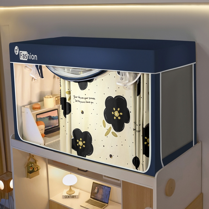 91家纺网 家纺一手货源 找家纺 梓瑄家居 2025新款100%物理强遮光纳米技术静电植绒环保透气床帘加密纱学生蚊帐透气面料 百花迎春