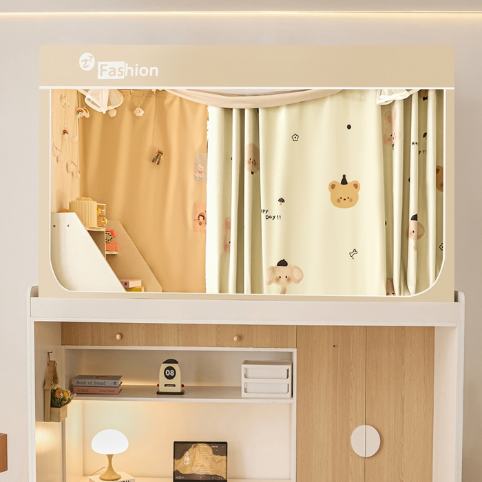 91家纺网 家纺一手货源 找家纺 梓瑄家居 2025新款100%物理强遮光纳米技术静电植绒环保透气床帘加密纱学生蚊帐透气面料 萌宠物语