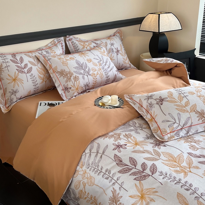 91家纺网 家纺一手货源 找家纺 艾迪尚家纺 2025新款生态全棉纯棉磨毛印花四件套 琼瑶-桔