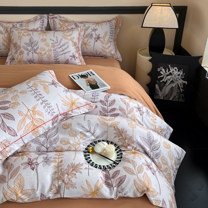 91家纺网 家纺一手货源 找家纺 艾迪尚家纺 2025新款生态全棉纯棉磨毛印花四件套 琼瑶-桔