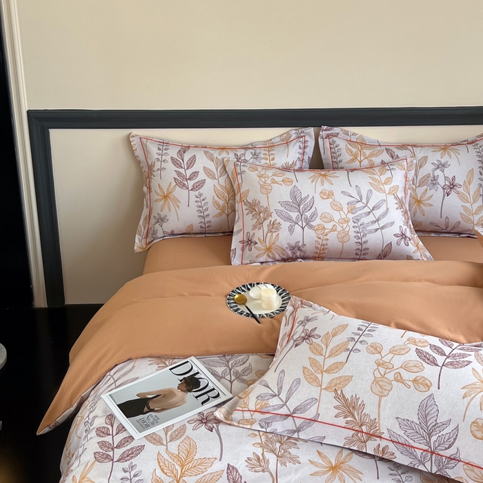 91家纺网 家纺一手货源 找家纺 艾迪尚家纺 2025新款生态全棉纯棉磨毛印花四件套 琼瑶-桔