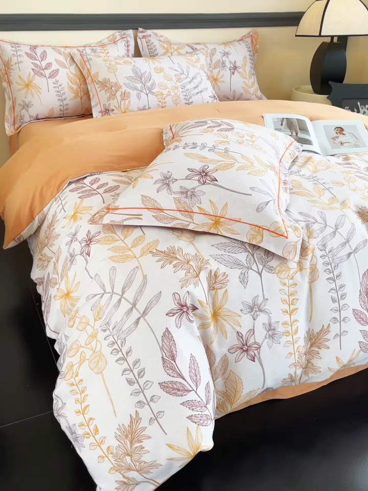 91家纺网 家纺一手货源 找家纺 艾迪尚家纺 2025新款生态全棉纯棉磨毛印花四件套 琼瑶-桔