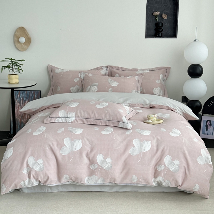 艾迪尚家纺 2025新款生态全棉纯棉磨毛印花四件套 如梦-粉